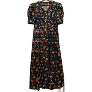 Berwin & Wolff Vintage Cottage Core Dark Floral Black Midi Dress size 40/8